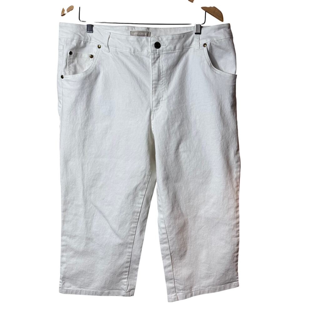 Woman Within White Denim Knee Length Pants Shorts SZ 18W Stretch Casual Vacation
